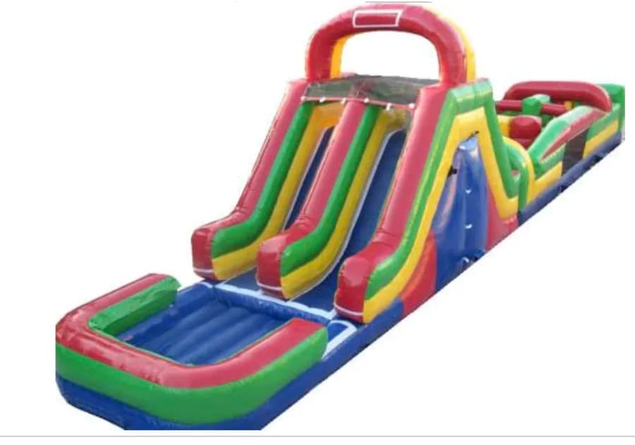 65’ Double Lane Slide Rock Wall Obstacle Course WET OR DRY