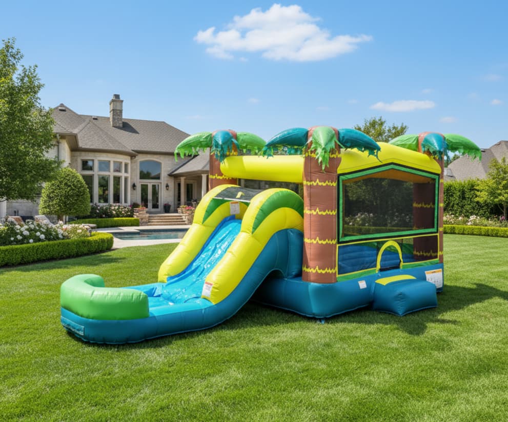 Tropical Oasis Single Lane WET OR DRY Slide & Bounce Combo