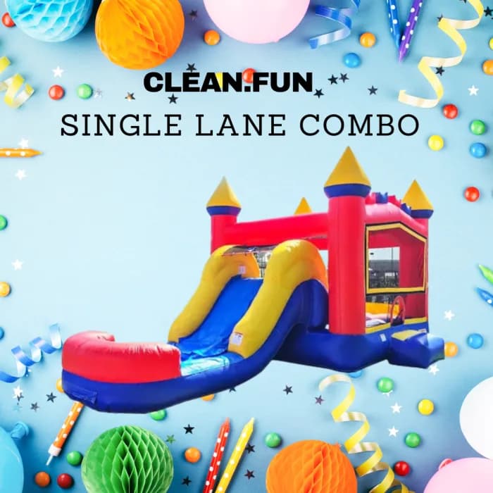 Multicolor Single Lane WET OR DRY Slide & Bounce Combo