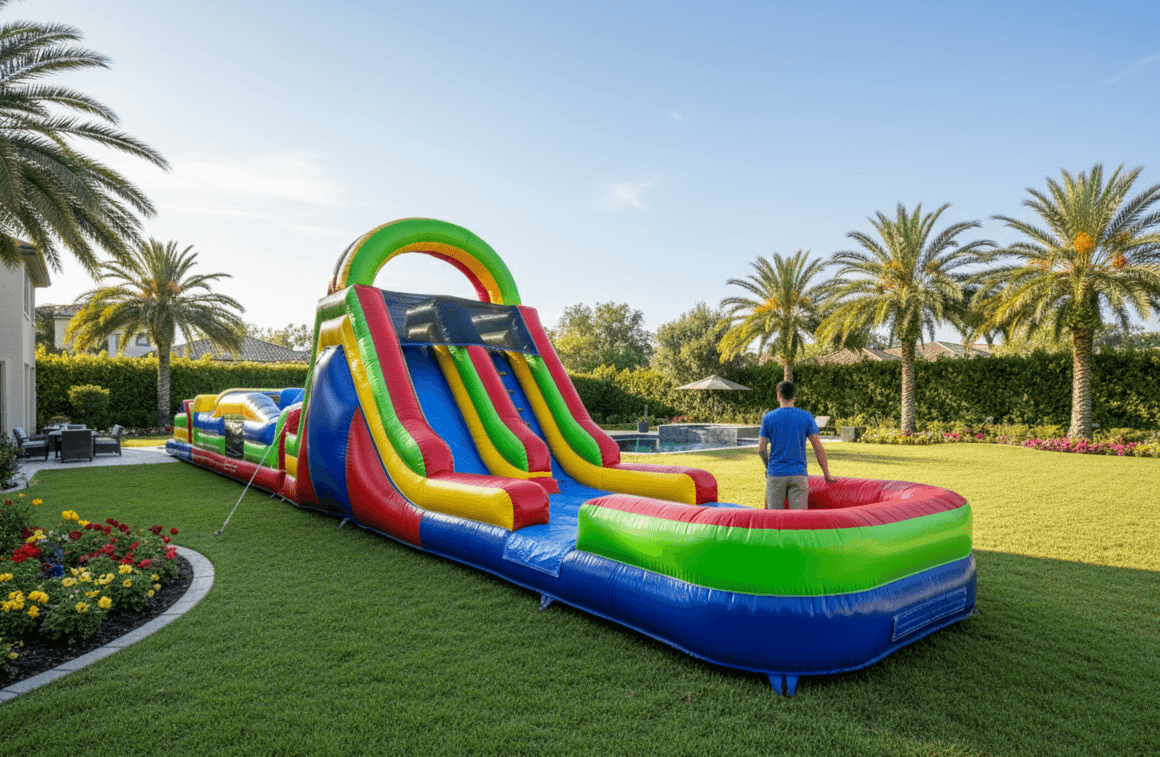 82’ Double Lane Slide Rock Wall Obstacle Course WET OR DRY