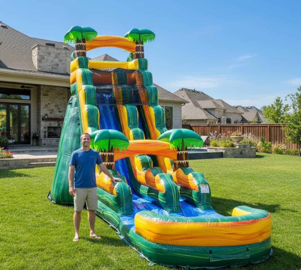 20' Tropical Oasis Inflatable Slide W/ Water Option