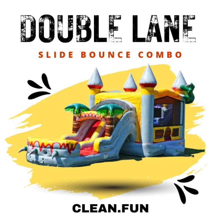 Double Lane T-Rex WET OR DRY Slide & Bounce Combo