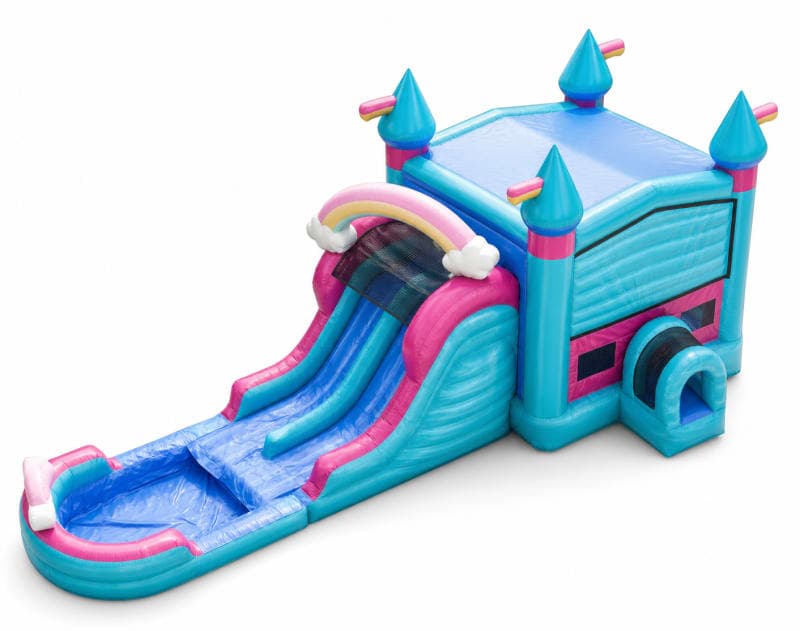 A XL Pastel Rainbow Double Lane WET OR DRY Slide & Bounce Combo