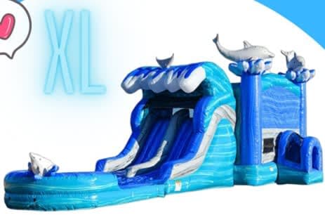 A XL Dolphin Double Lane WET OR DRY Slide & Bounce Combo