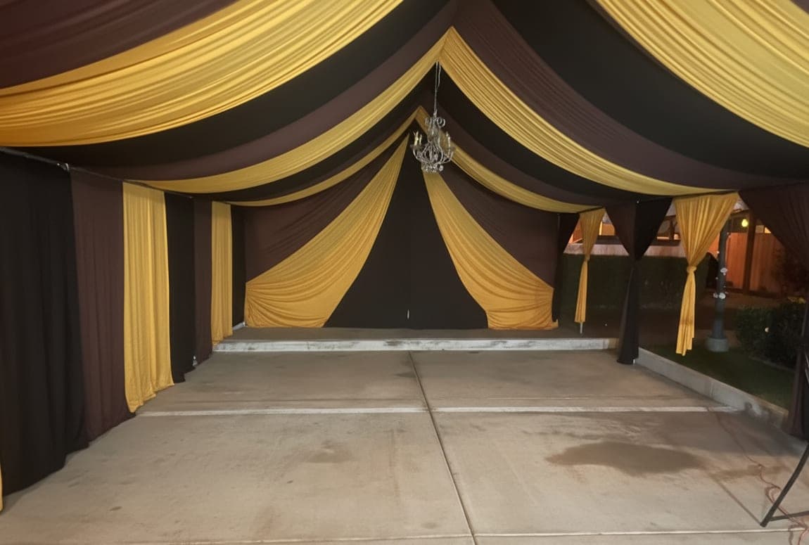 12'x20' Black And Gold Tent With Draping